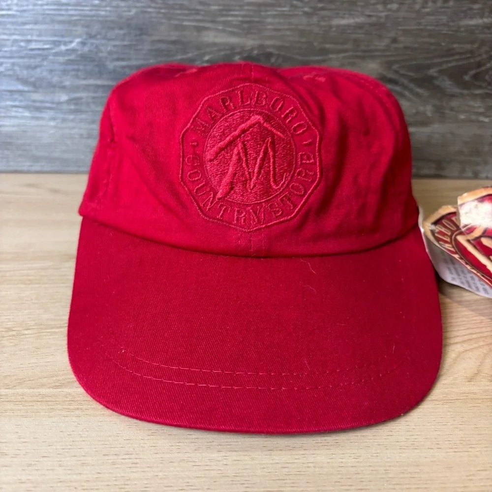 VINTAGE Marlboro Hat Cap Strap Back Red Country Store Cowboy Cigarette 90s NWT